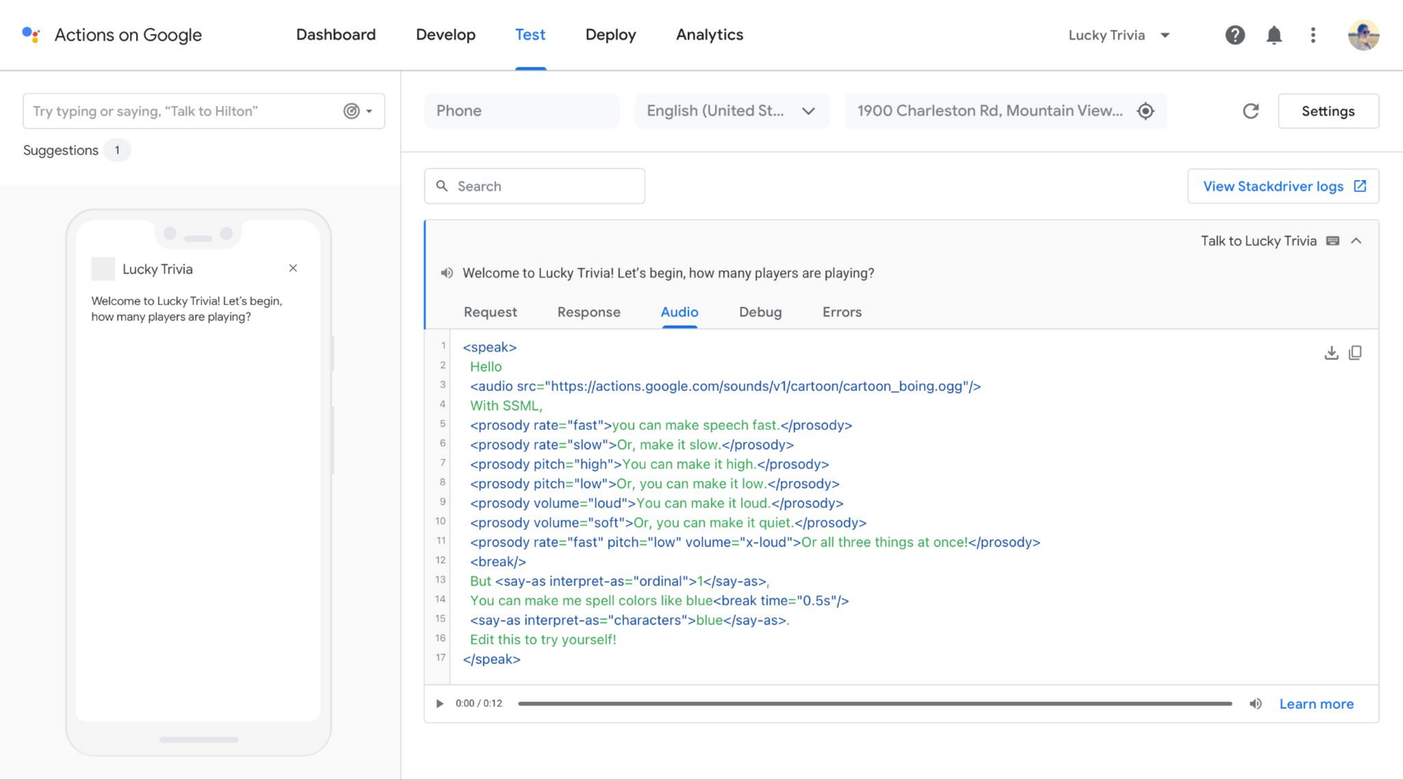 Google Assistant — Conversation builder — Simulator (3)