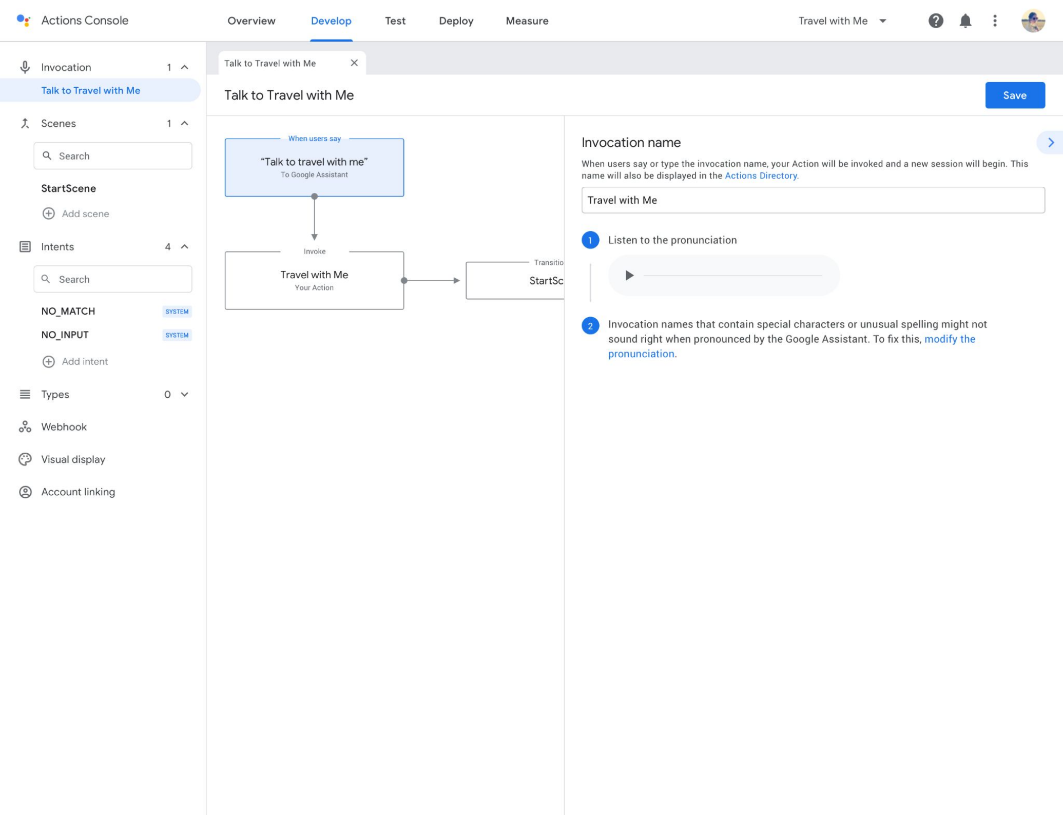 Google Assistant — Conversation builder — Interaction model (2)