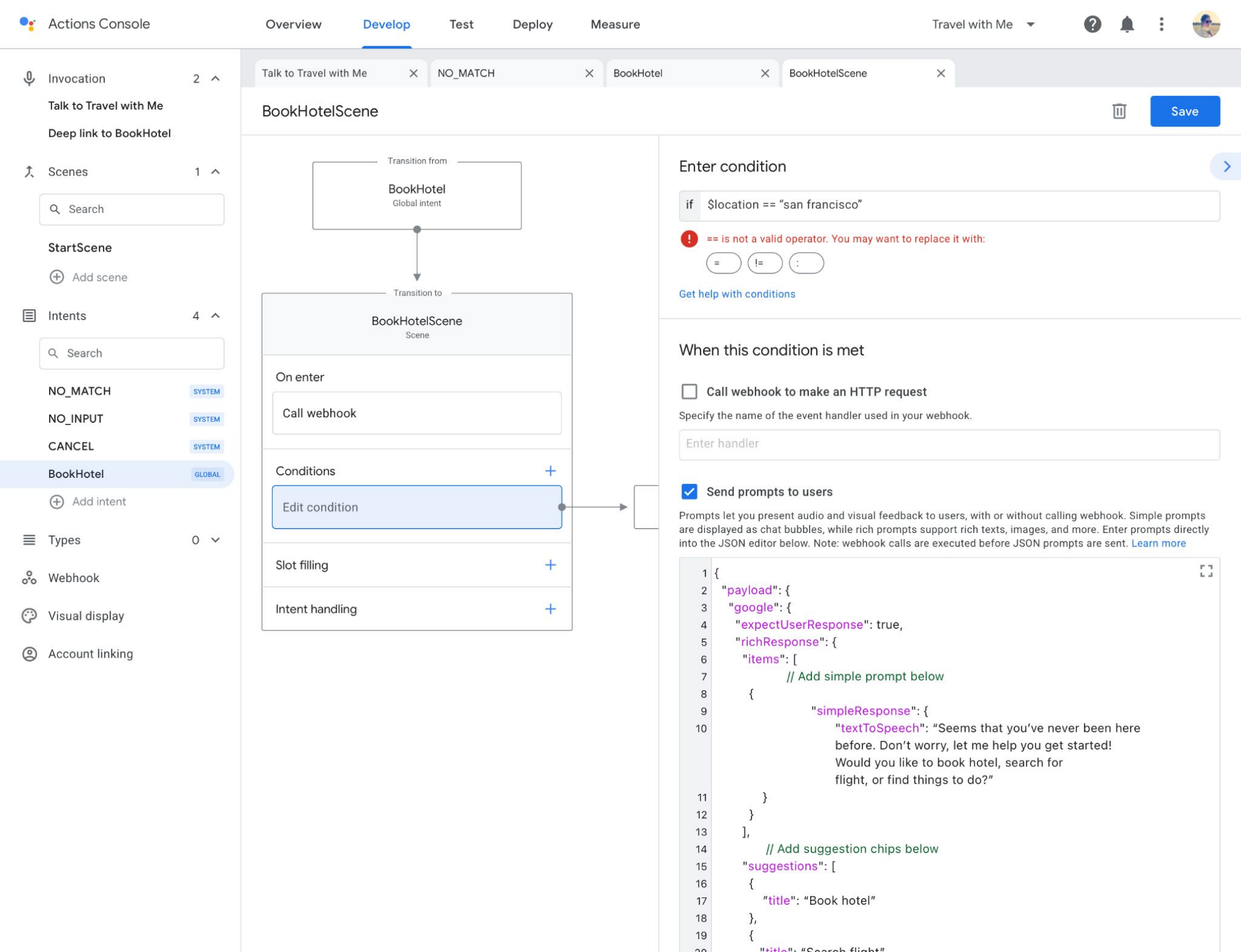 Google Assistant — Conversation builder — Interaction model (8)